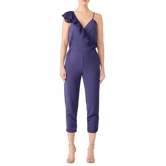 Parker Pants - NWT Parker Sleeveless Ruffle Asymmetric Navy Addison Jumpsuit Size 6 MSRP $278